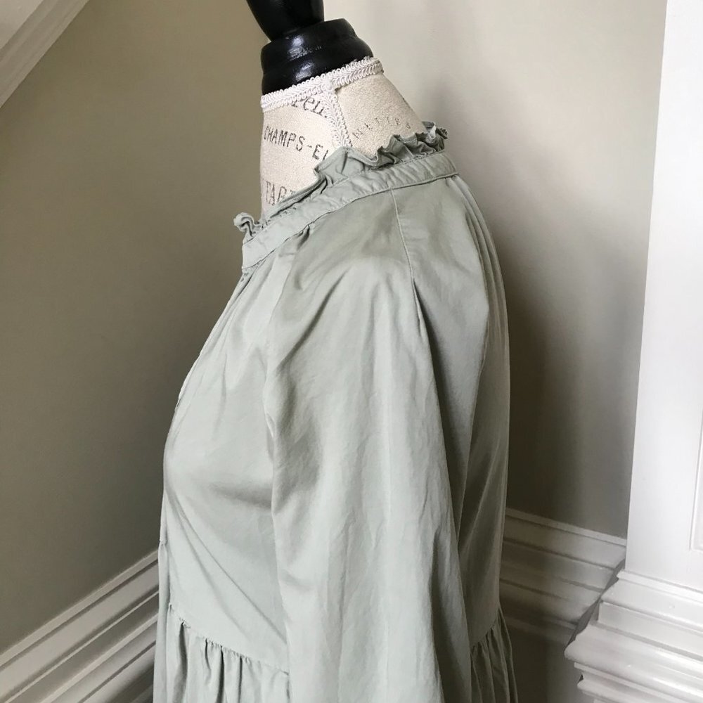 Sundry Tiered Panel Mini Dress Womens 1 Small Green Eucalyptus Long Sleeve VNeck - Picture 11 of 13